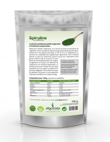 Sachet de paillettes de spiruline - dos