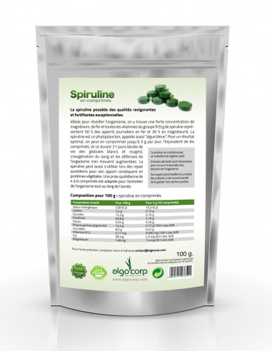 Sachet de comprimés de spiruline - dos